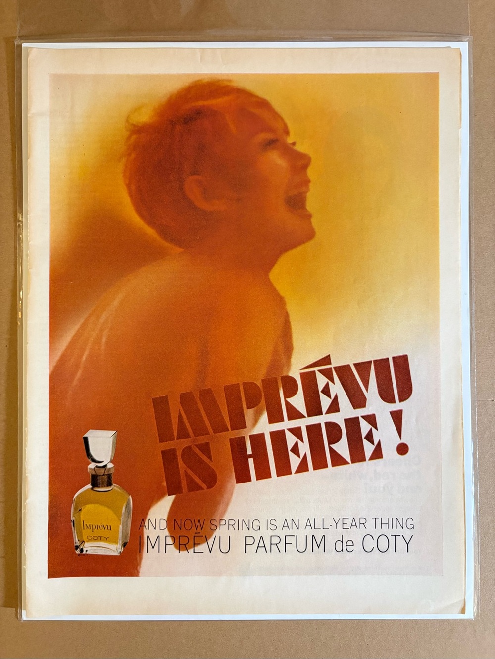 1965 Coty Imprévu Perfume Ad Featuring a Stylish Mod Woman Original Vintage
